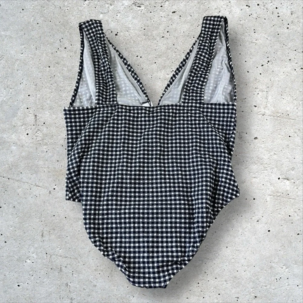 J.Crew Womens V-Neck‎ One-Piece Swimsuit Navy Gingham Size 24 BE747 NWT